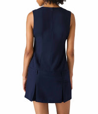 Steve Madden - Henley V Neck Drop Waist Pleated Mini Dress