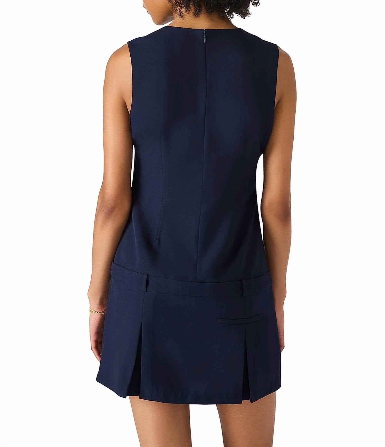 Steve Madden - Henley V Neck Drop Waist Pleated Mini Dress