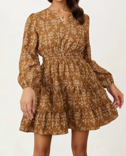 Knit & Lounge - Smocked Waist Long Sleeve Mini Dress