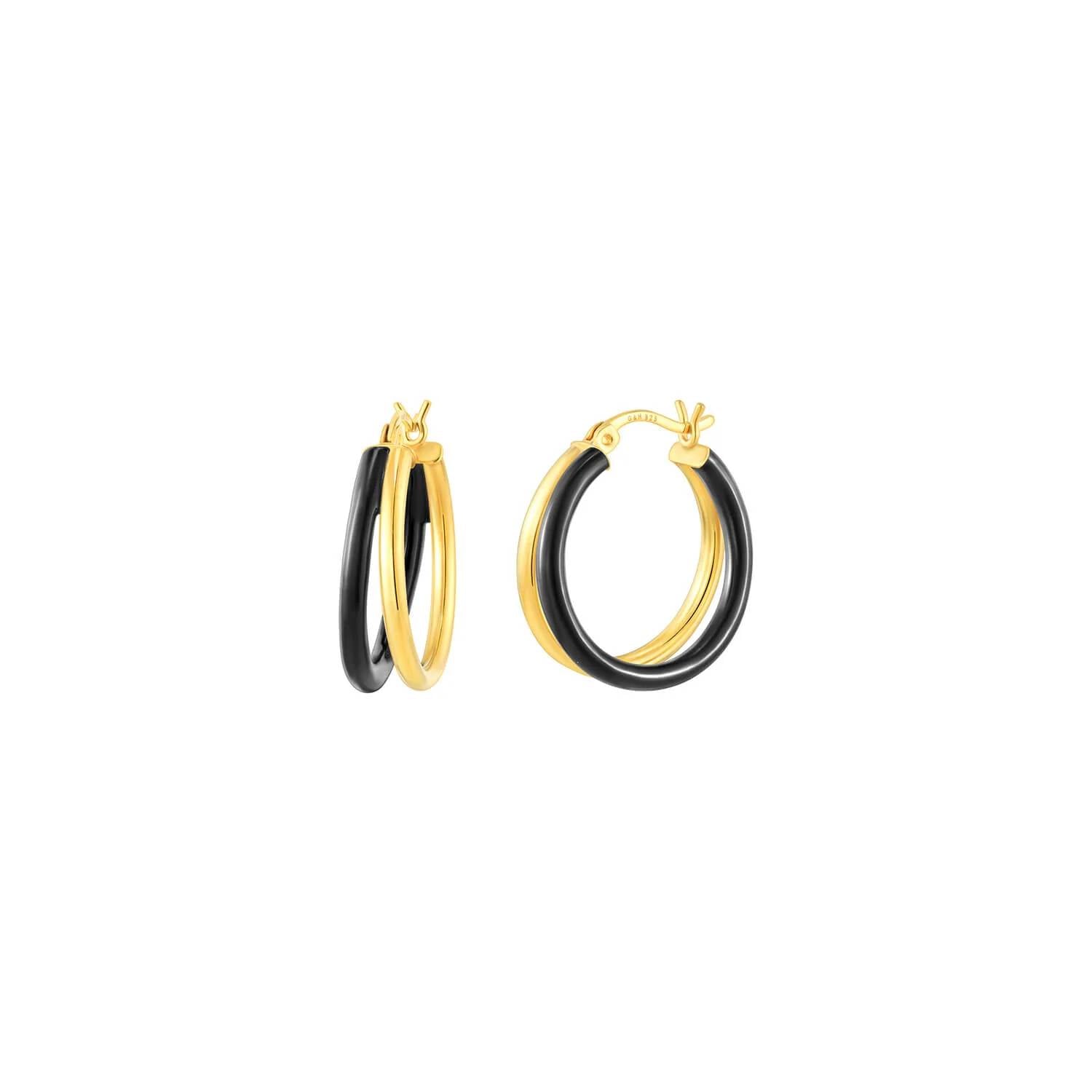 Gold & Honey - Women's Enamel Double Hoop Earrings