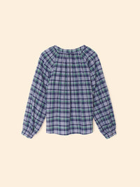 XIRENA Women's Dara Top in forest blue plaid - women's long sleeve top - detail view