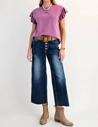 Easel - Wing Sleeve Mineral Washed Cotton Knit Top