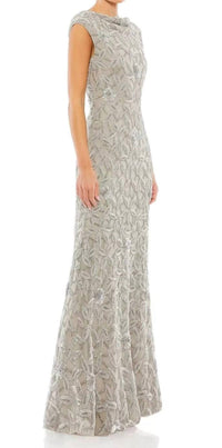 Mac Duggal - Cowl Neckline Embellished Sequin Floral Dress