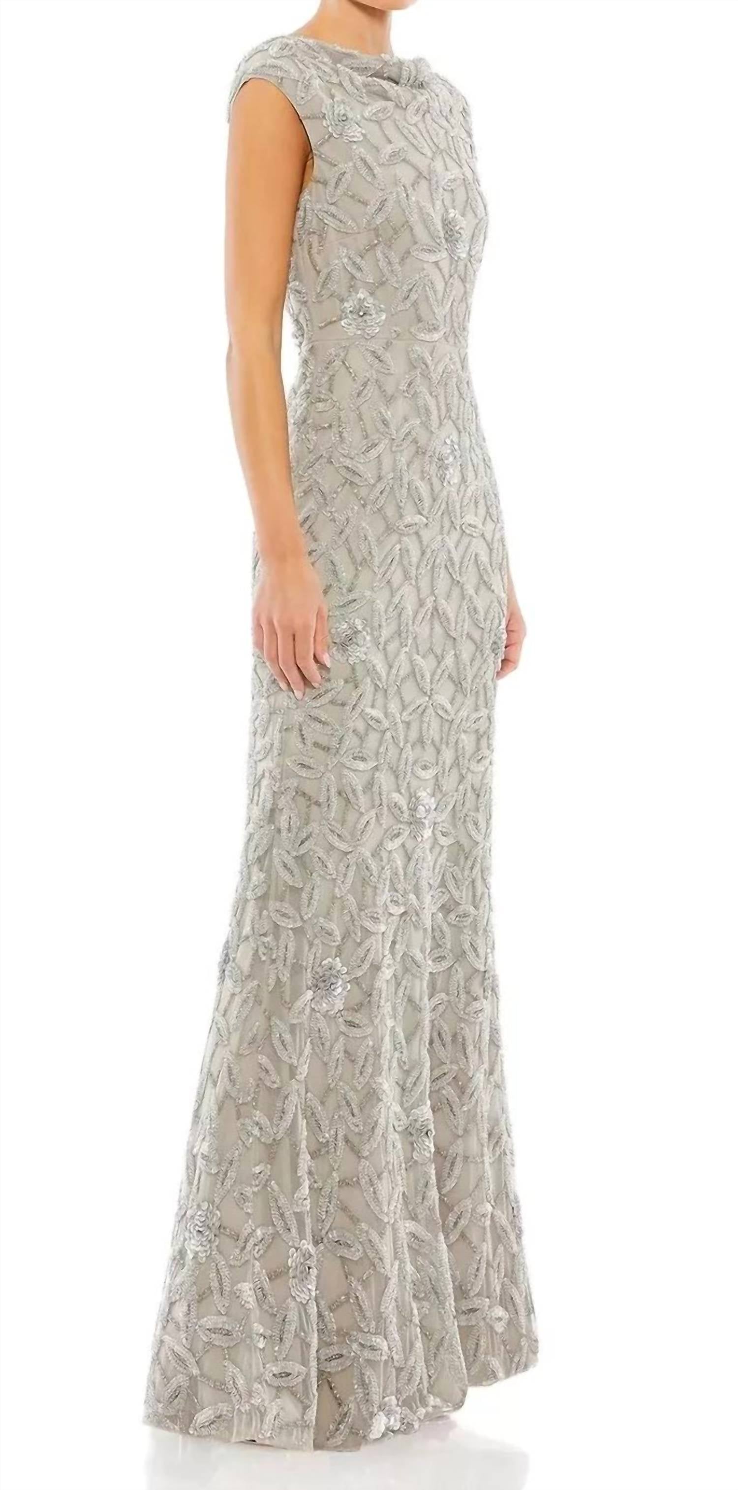 Mac Duggal - Cowl Neckline Embellished Sequin Floral Dress