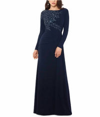 Xscape - Long Sleeve Sequin Shoulder Gown