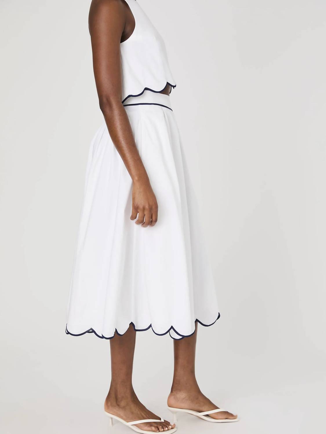 French Connection - Alexis Cotton Scallop Hem Midi Skirt