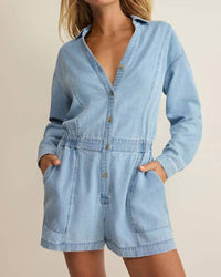 Z Supply Sully Twill Romper in lake blue - women's pants