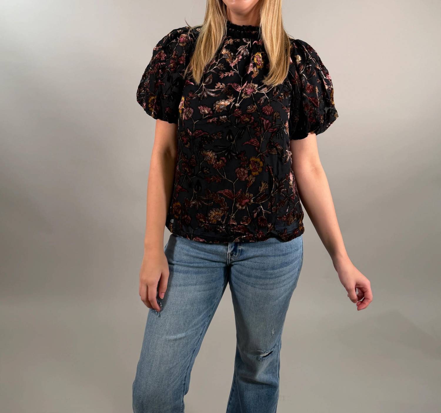 Thml - Romantic Velvet Burnout Puff Sleeve Top