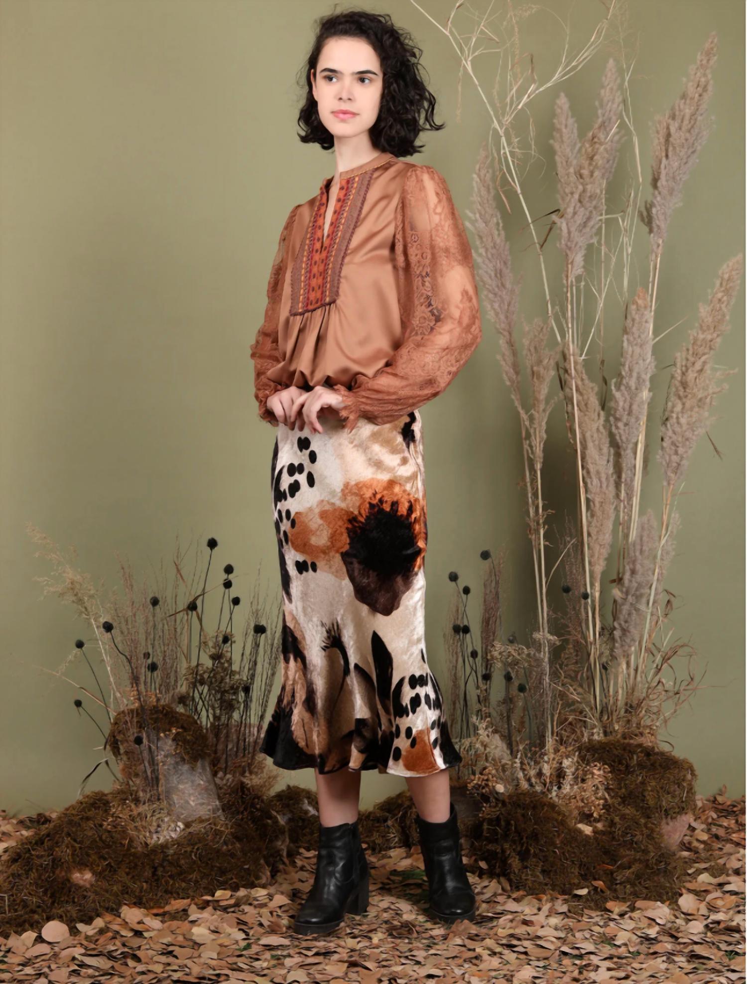 '-bl^nk- Bellona Bias Cut Skirt in beige - women's skirt - alternate view