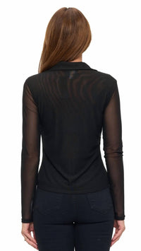 Ariella - Mesh Collared Button Up Top