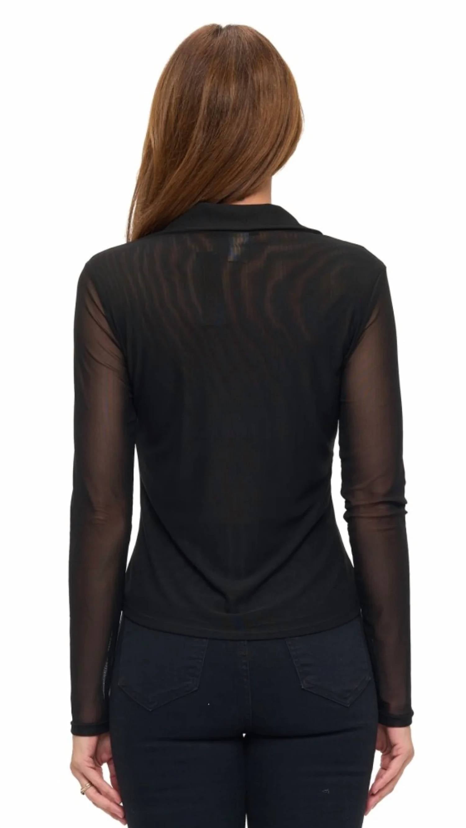 Ariella - Mesh Collared Button Up Top