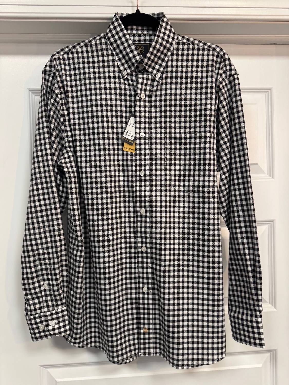 F/X Fusion Men's Long Sleeve Tattersall Check Shirt in black - men's long sleeve top