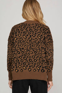 SHE + SKY Leopard Pattern Sweater in brown - women's sweater - detail view