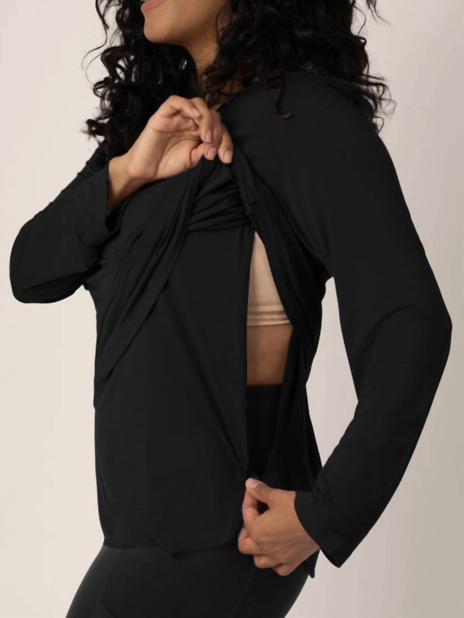Kindred Bravely Bamboo Nursing And Maternity Long Sleeve T-shirt in black - women's long sleeve top - alternate view