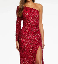 ASHLEYlauren One Shoulder Fully Hand Beaded Prom Gown in red - women's dress - alternate view