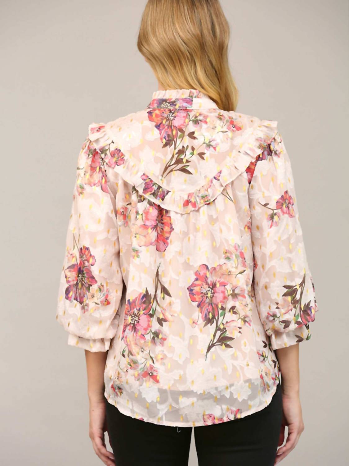 Fate Metallic Floral Chiffon Sleeve Blouse in cream - women's blouse - view 4