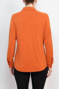 Adrianna Papell - Collared Button Front Moss Crepe Shirt