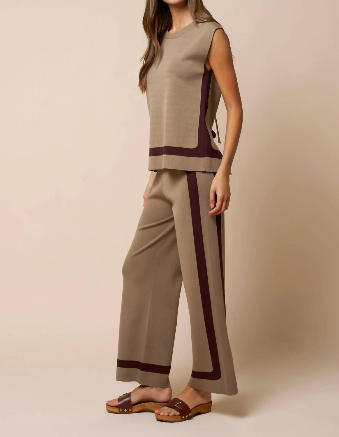 Lalavon - Knit Wide Leg Striped Pant
