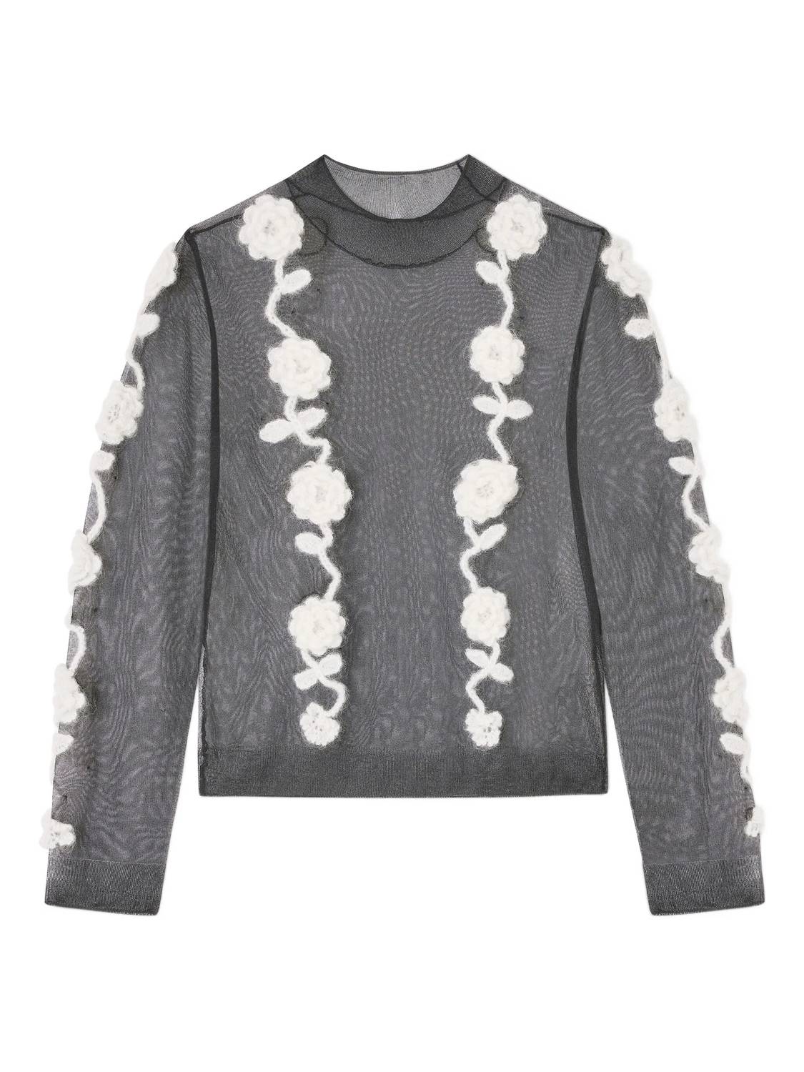 Ganni - Flower Crochet Mesh Top