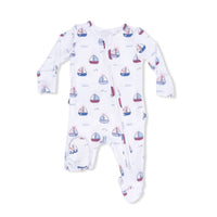 Angel Dear - Kids Bubbly Sailboats 2 Way Ruffle Back Zipper Footie