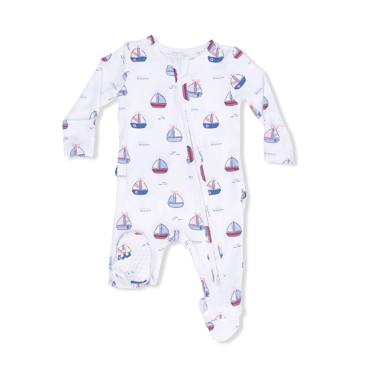 Angel Dear - Kids Bubbly Sailboats 2 Way Ruffle Back Zipper Footie