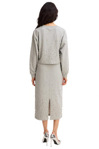 ALLISON NEW YORK Rhinestone Midi Skirt in heather grey - women's skirt - detail view