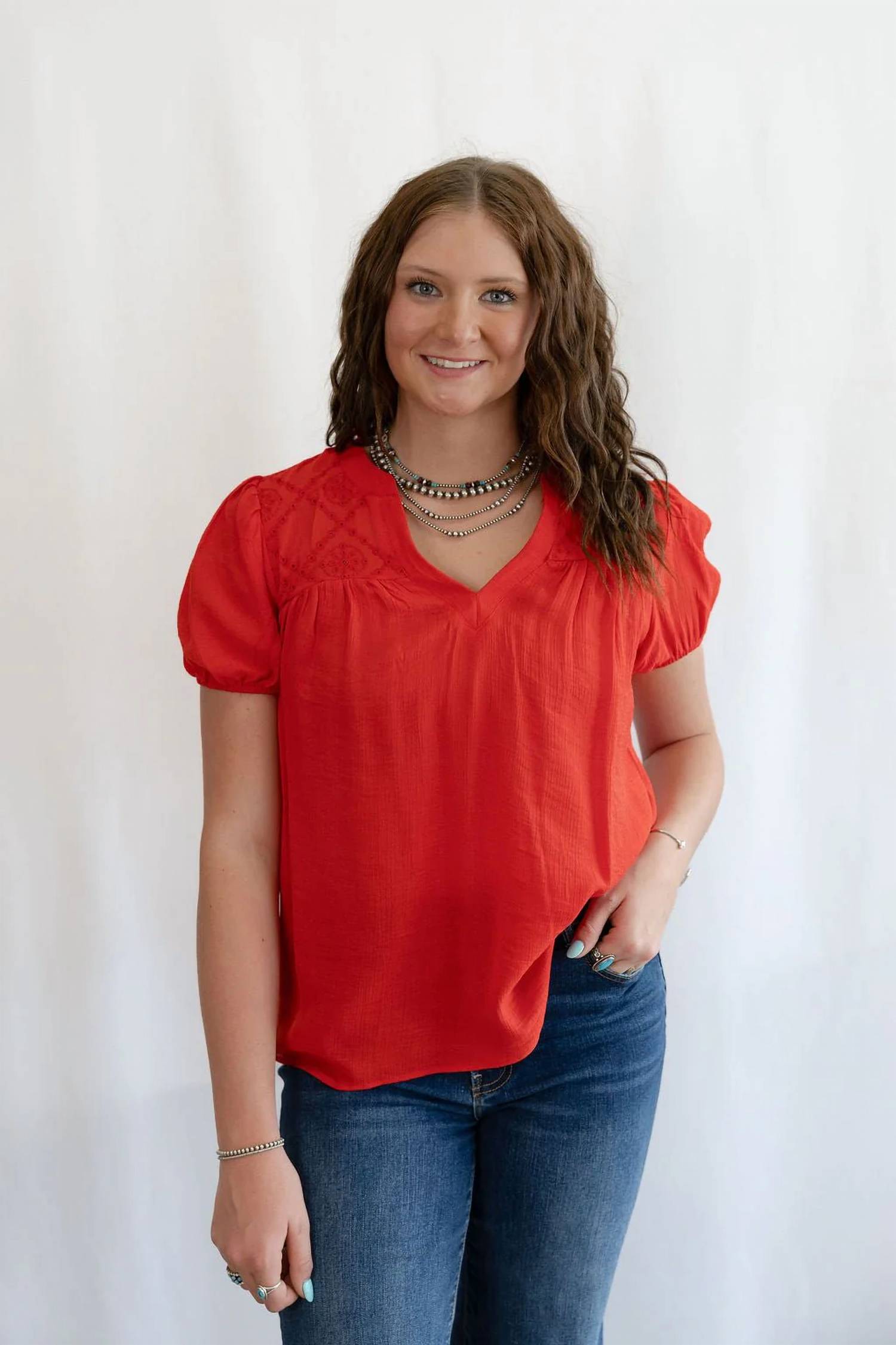 Blu Pepper - Scarlette Eyelet Puff Sleeve Western Top
