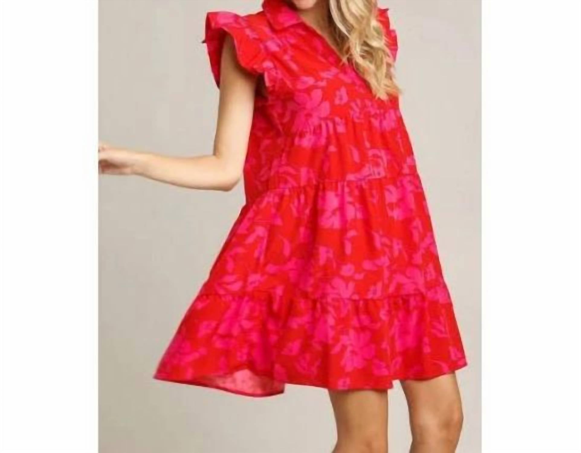Umgee - Mix Floral Ruffle Sleeve Dress