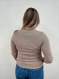 STACCATO Garment Dyed V Neck Top in taupe - women's long sleeve top - view 4