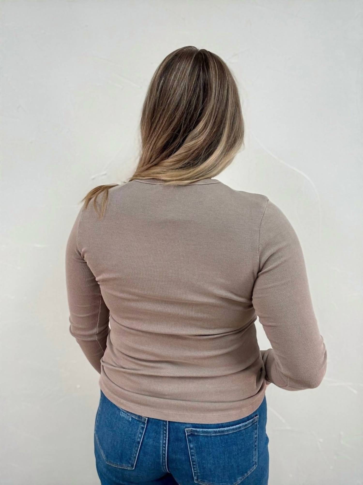 STACCATO Garment Dyed V Neck Top in taupe - women's long sleeve top - view 4