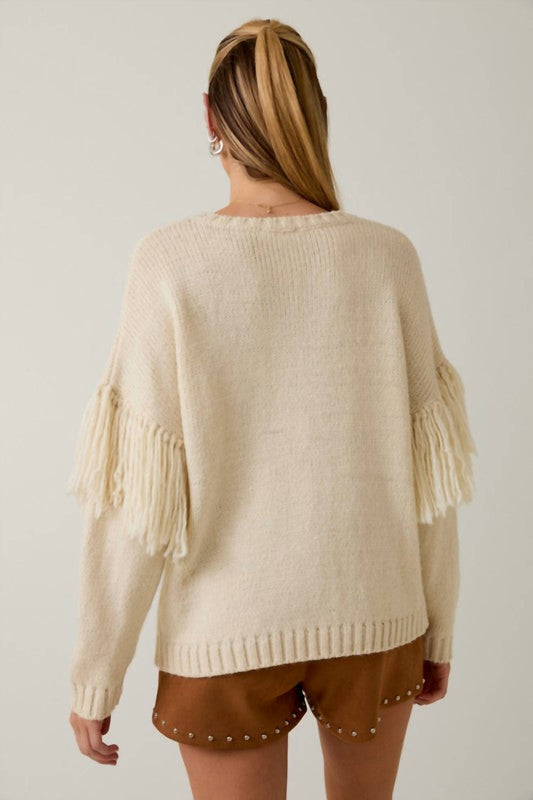 Sunday Edition - Round Neck Long Sleeve Fringe Cardigan