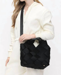 SOL and SELENE Women's Resilience Woven Neoprene Tote in black - women's bag - detail view