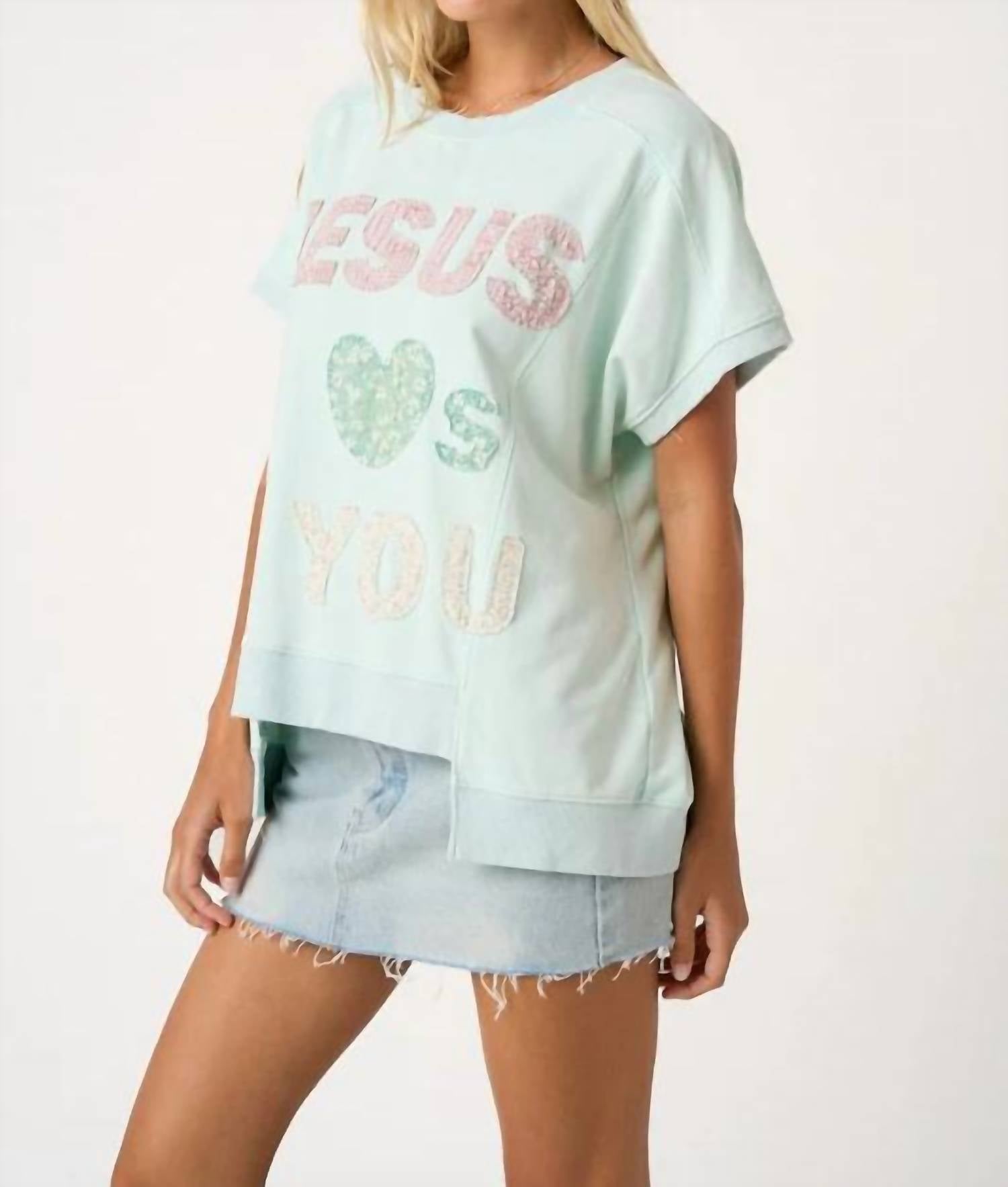 Mittoshop - Jesus Loves You Patchwork Oversized Top