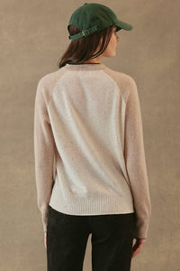 27 Miles Malibu Proctor Cashmere Pullover Sweater in coconut oatmeal espresso - women's sweater - detail view