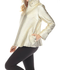 Samuel Dong - Metallic Textured Zip-up A-line Coat Jacket