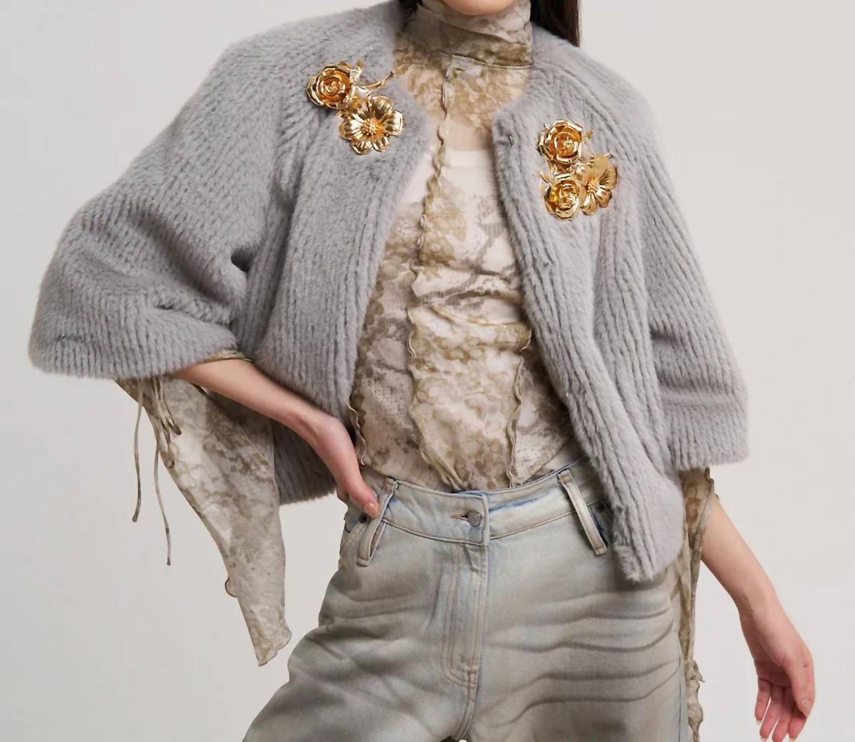 Echo - Collarless Faux Fur Jacket with Raglan Sleeve