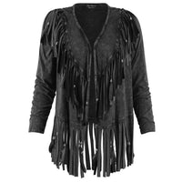 Pat Dahnke - Women's Short V Back Fringed And Feathered Jacket