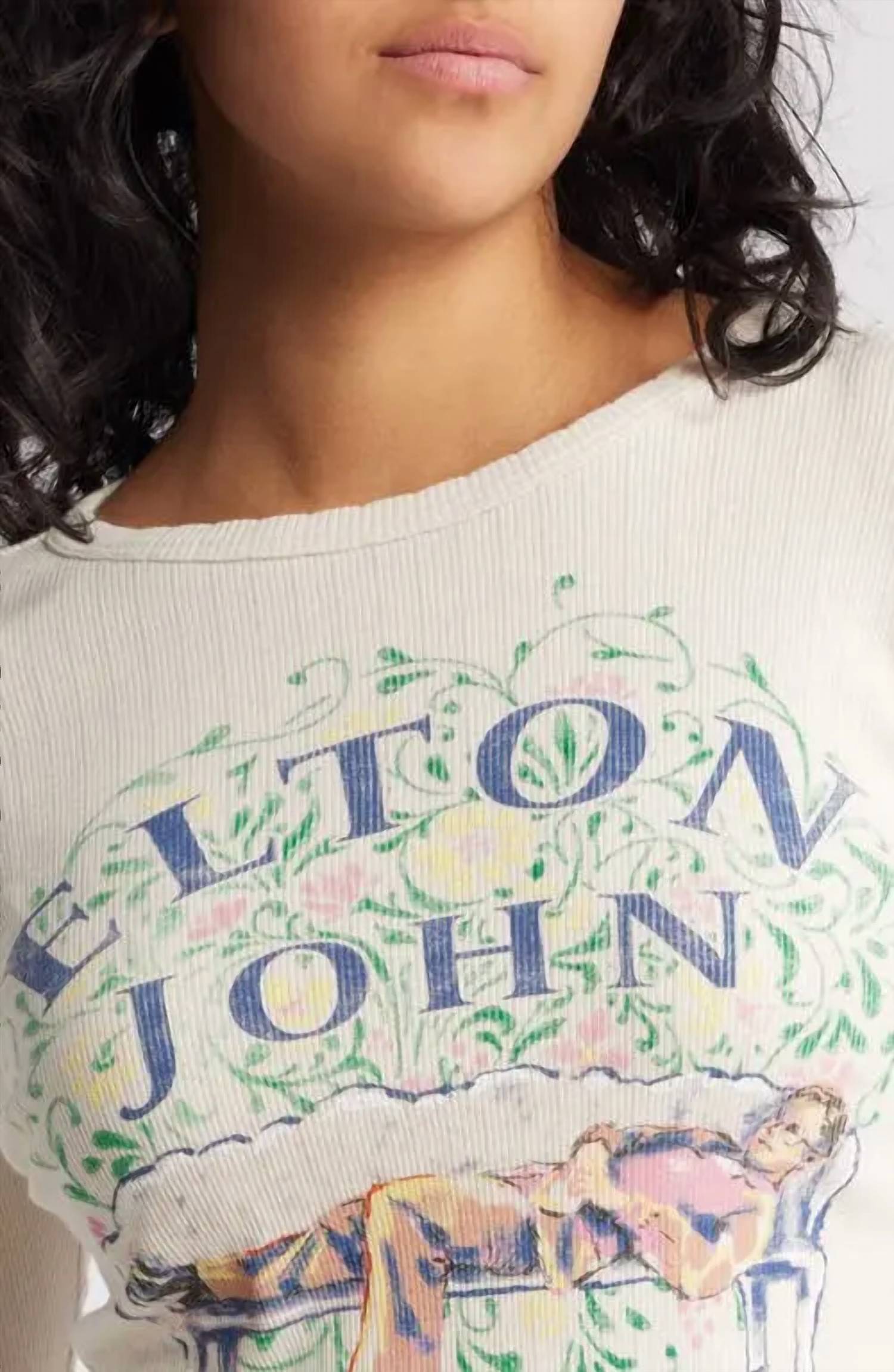DAYDREAMER Elton John Floral Long Sleeve Top in dirty white - women's long sleeve top - view 4