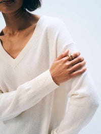 White + Warren - Rib Trim V-no Sweater