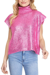 SHE + SKY Heart-stealer Metallic Turtleneck Top in pink - women's t-shirt
