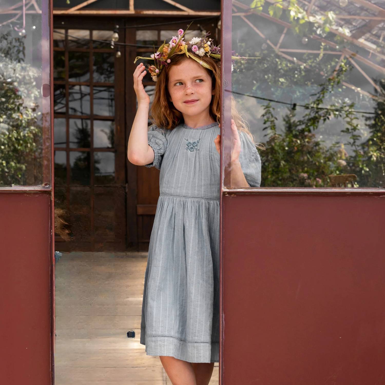 Orange Dimanche - Girls Textured Cotton Dress