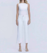 VERVET BY FLYING MONKEY Mid Rise Uneven Frayed Hem Cropped Straight Jeans in white - women's jeans