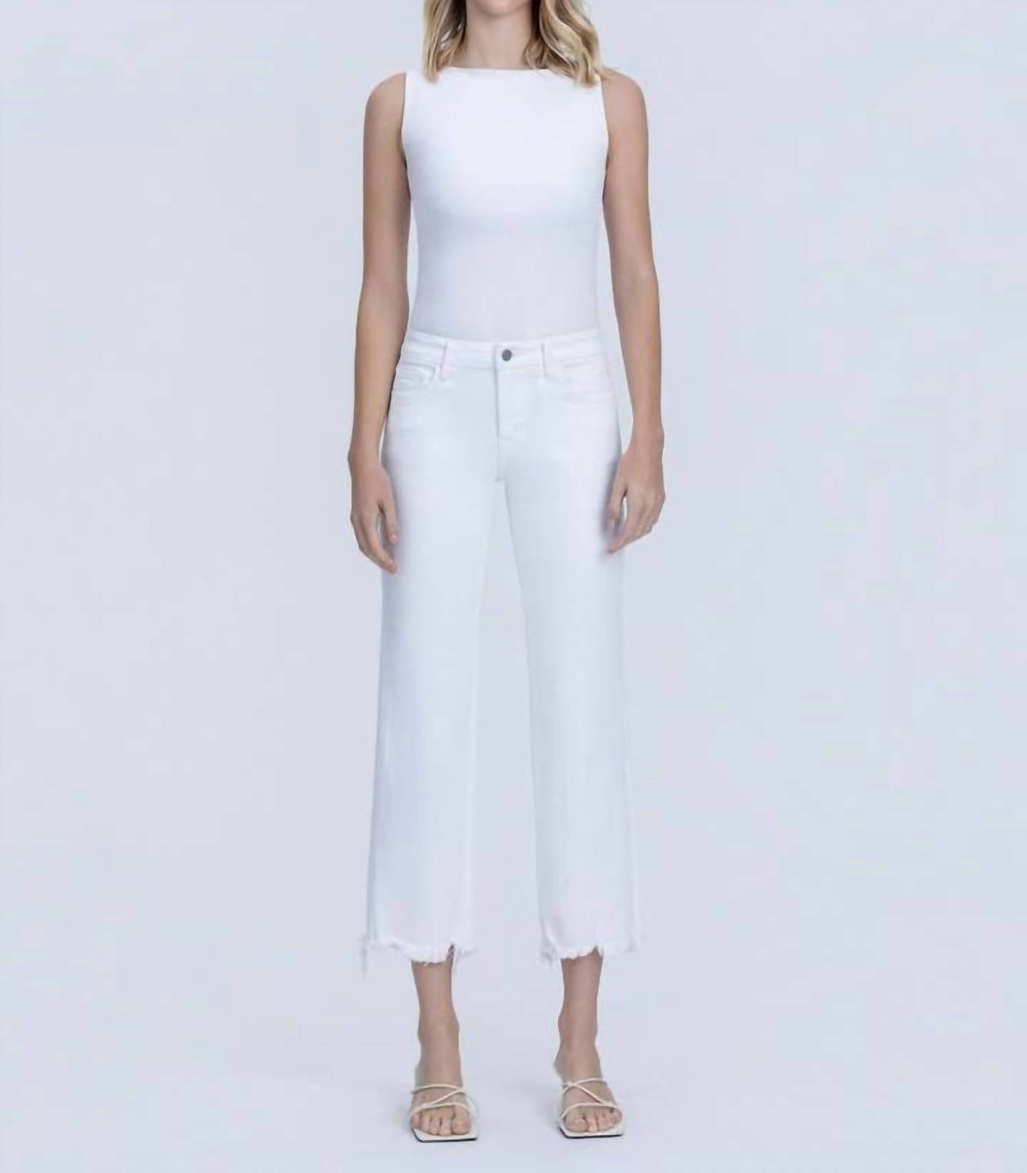 VERVET BY FLYING MONKEY Mid Rise Uneven Frayed Hem Cropped Straight Jeans in white - women's jeans