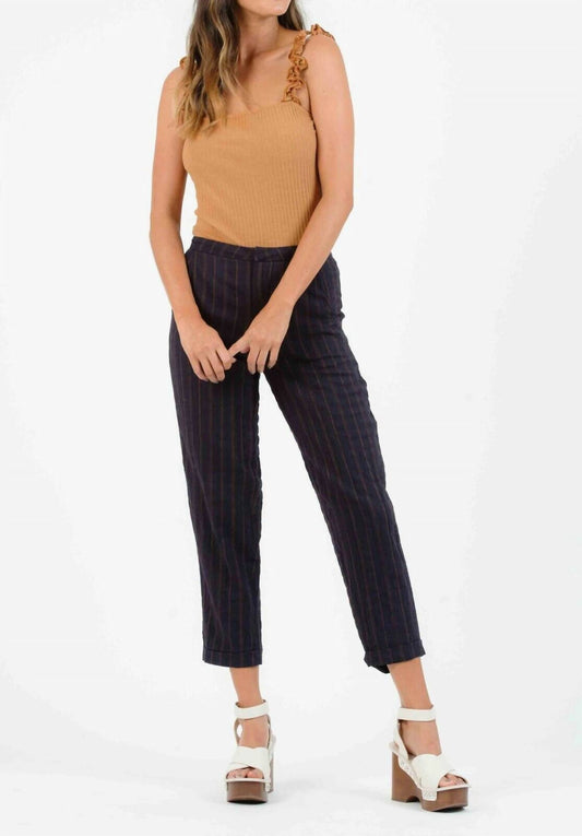 Lucca - Mallroy Cotton High Rise Rolled Hem Striped Ankle Pants