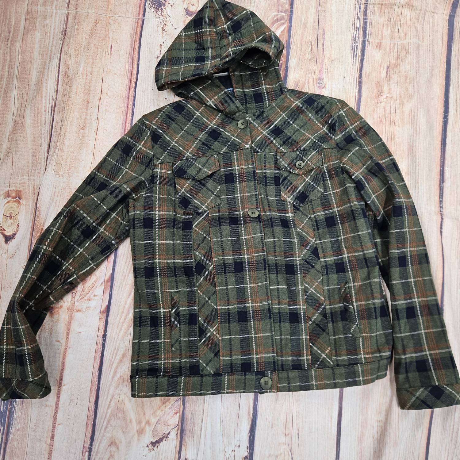 Ethyl Women's Jacket Plaid Hoodie in green - women's top