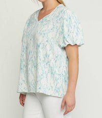 entro Watercolor Puff Sleeve Blouse in green - women's blouse - view 4