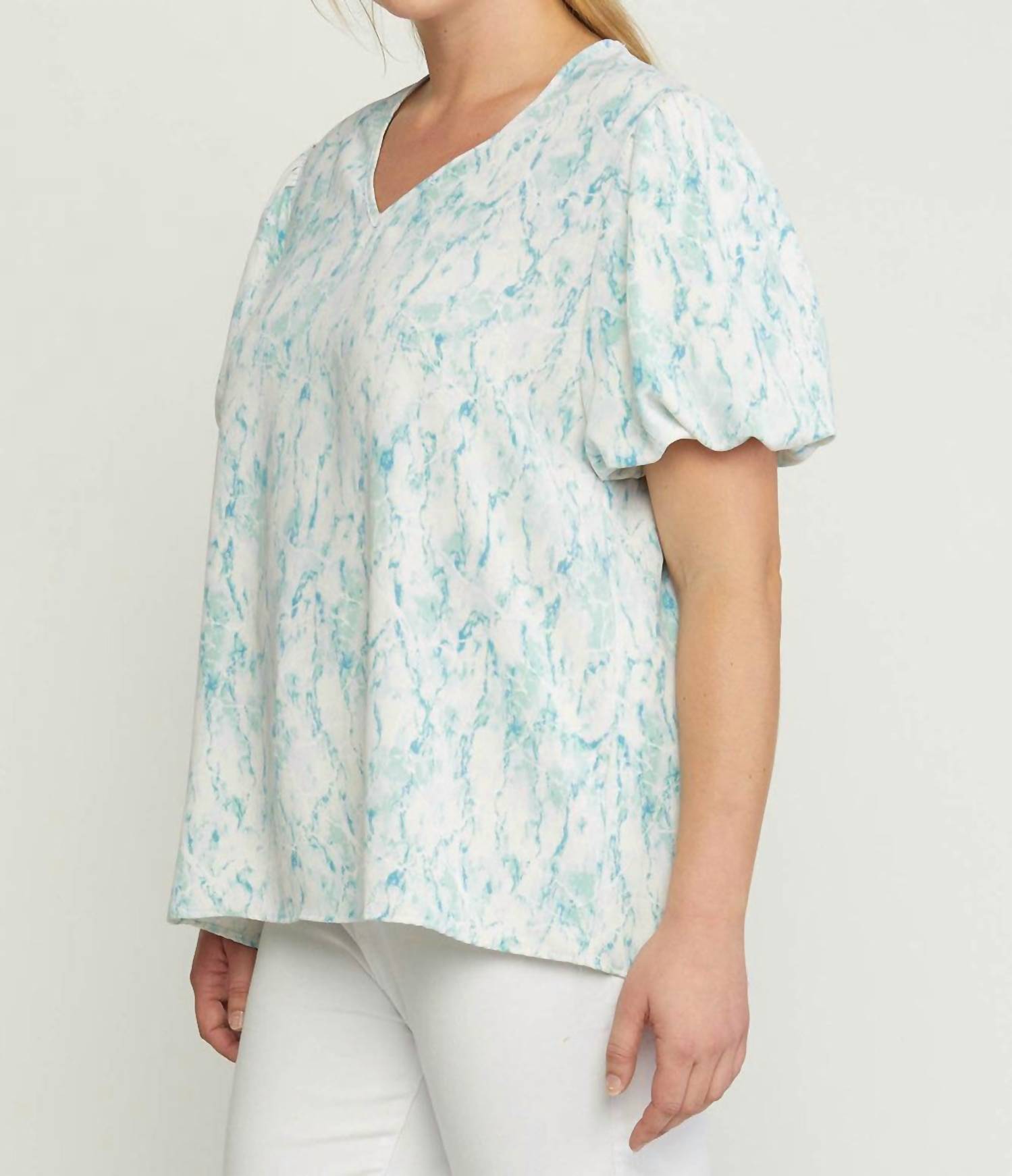 entro Watercolor Puff Sleeve Blouse in green - women's blouse - view 4