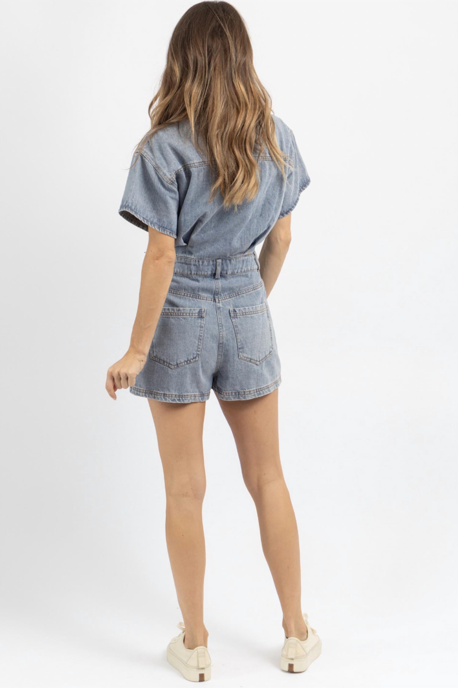Le Lis - Short Sleeve Denim Romper