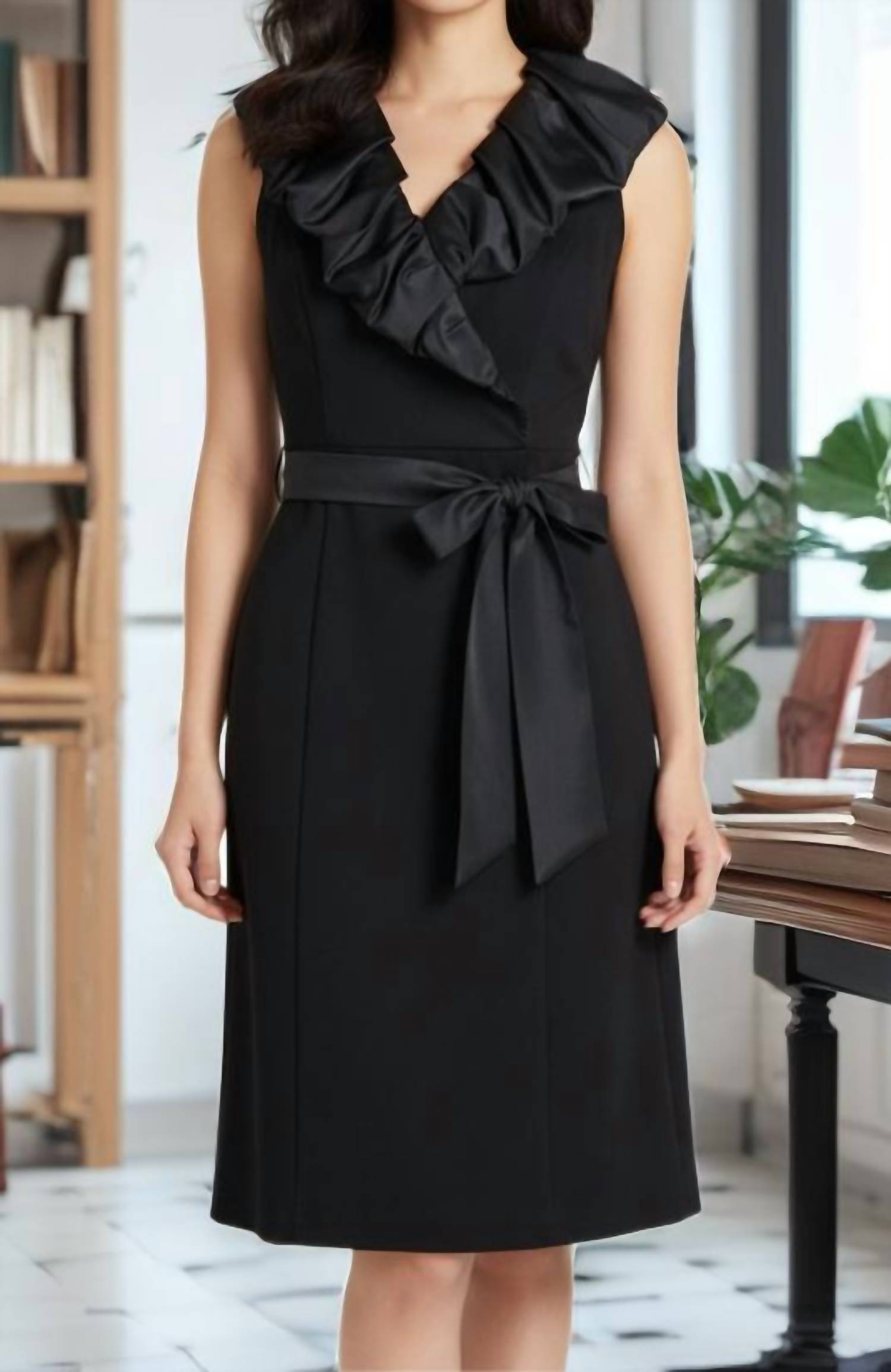 Nue By Shani - Built In Shapewear High Ruffle Neck Dress