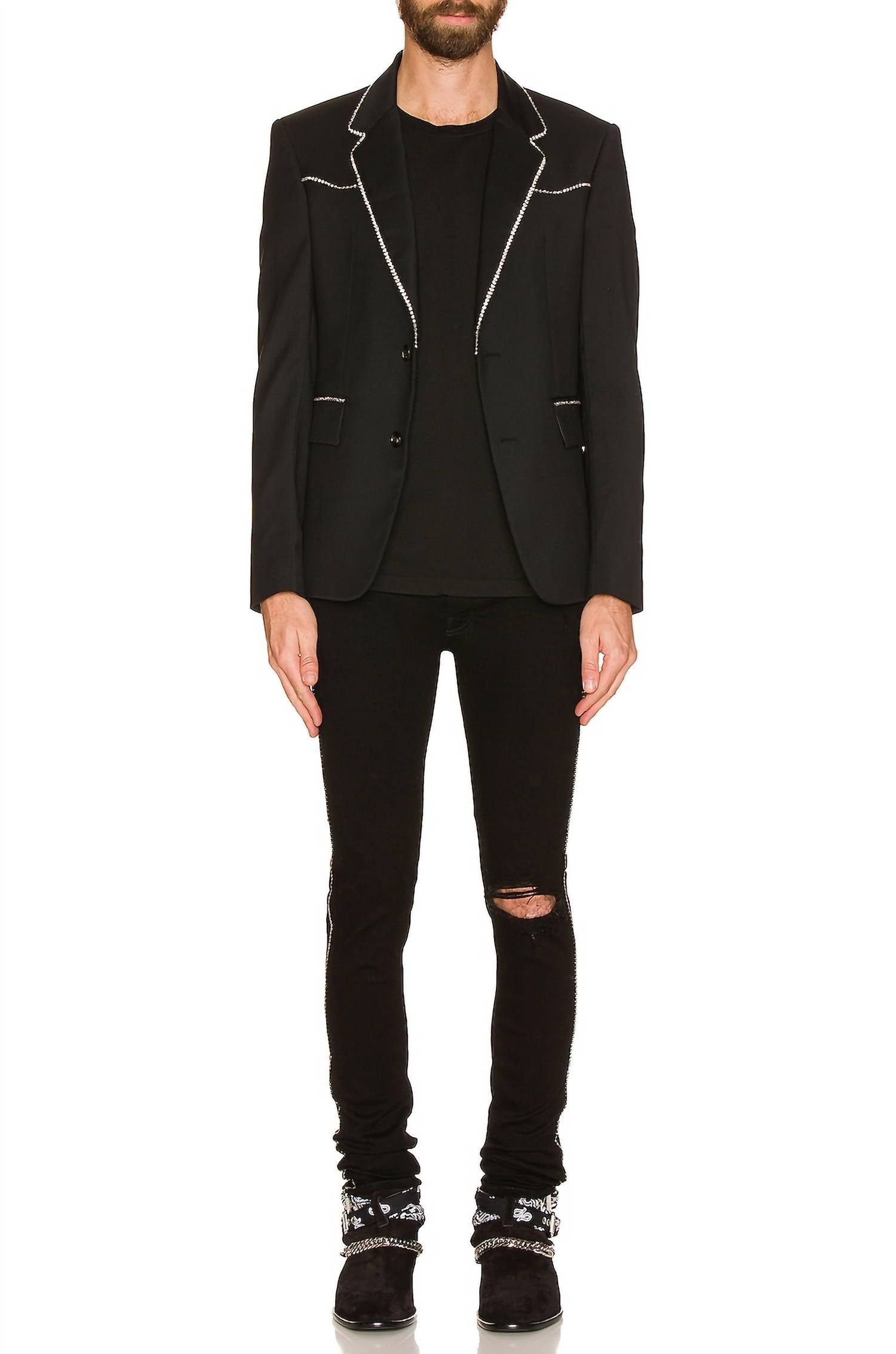 Amiri - Crystal Trim Single Breast Jacket
